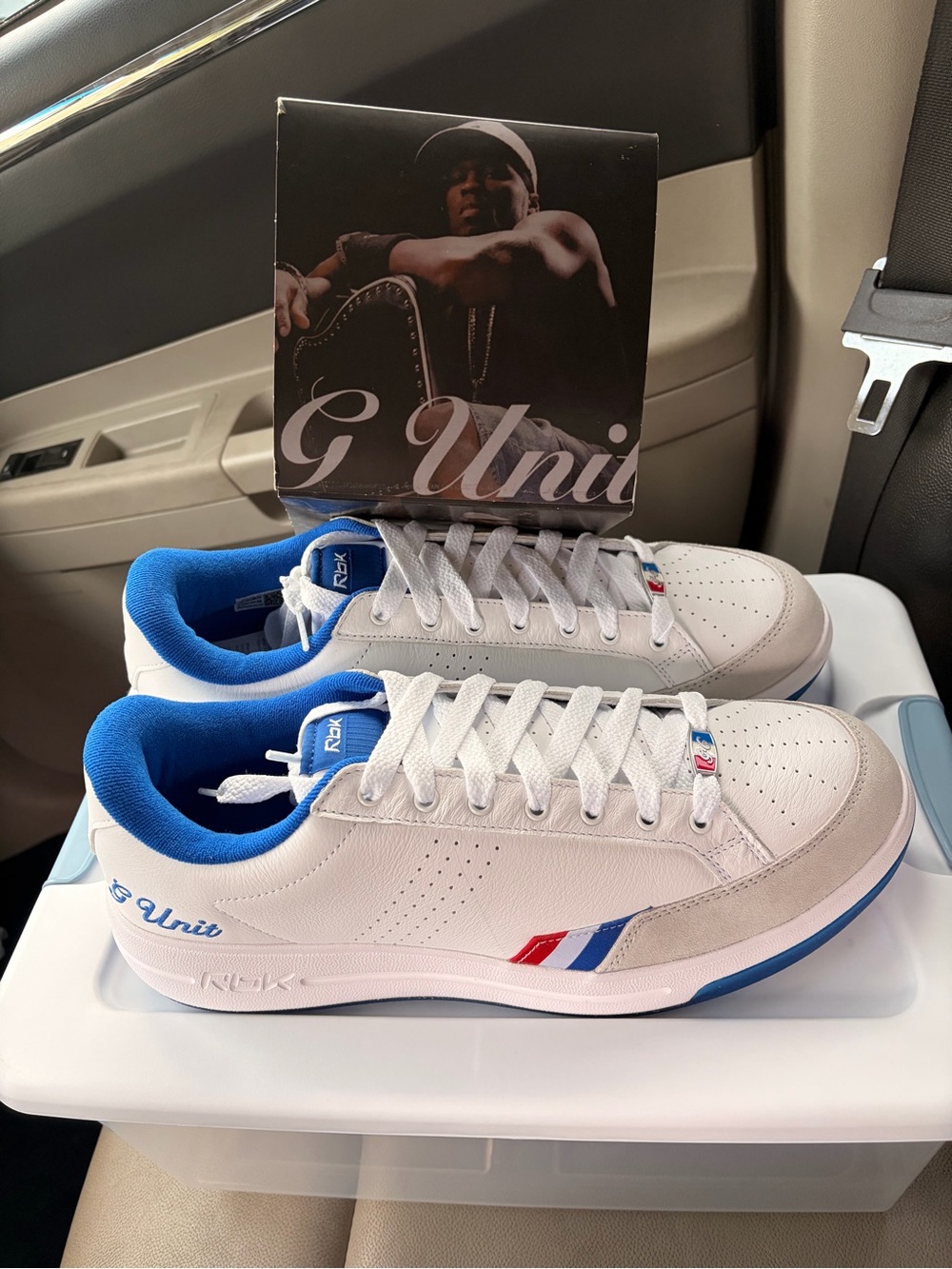 Reebok White & Blue Low-Cut Sneakers — G-Unit Collaboration